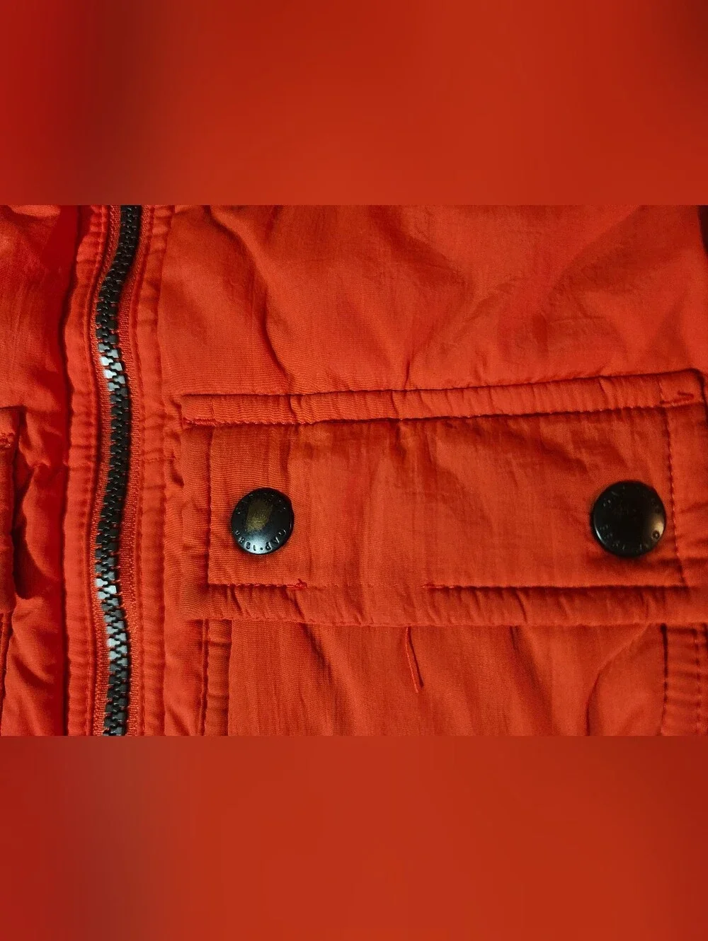 babyGAP Orange Kids Hooded Puffer Vest with Black & Charcoal Gray Hood Lining